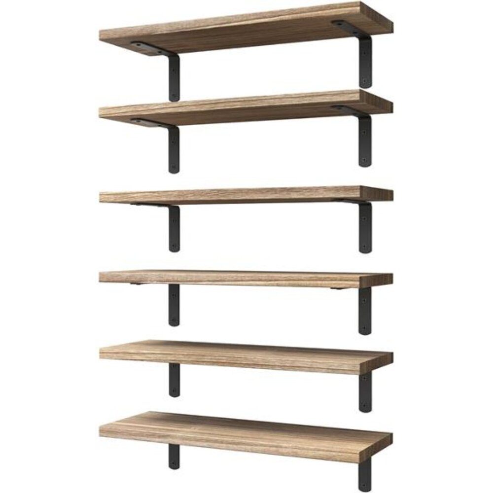 Wood Floating Shelves Set of 6, Shelves for Wall Decor, Farmhouse